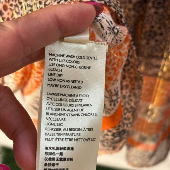 Free People Boho Chic Long-Sleeve Peasant Top With Orange & Black Patterned - Picture 9 of 14